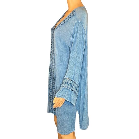 Raya Sun Gypsy Boh Tunic Dress Crocheted Trim Knee Length Womens Size Large - XL - Picture 4 of 7